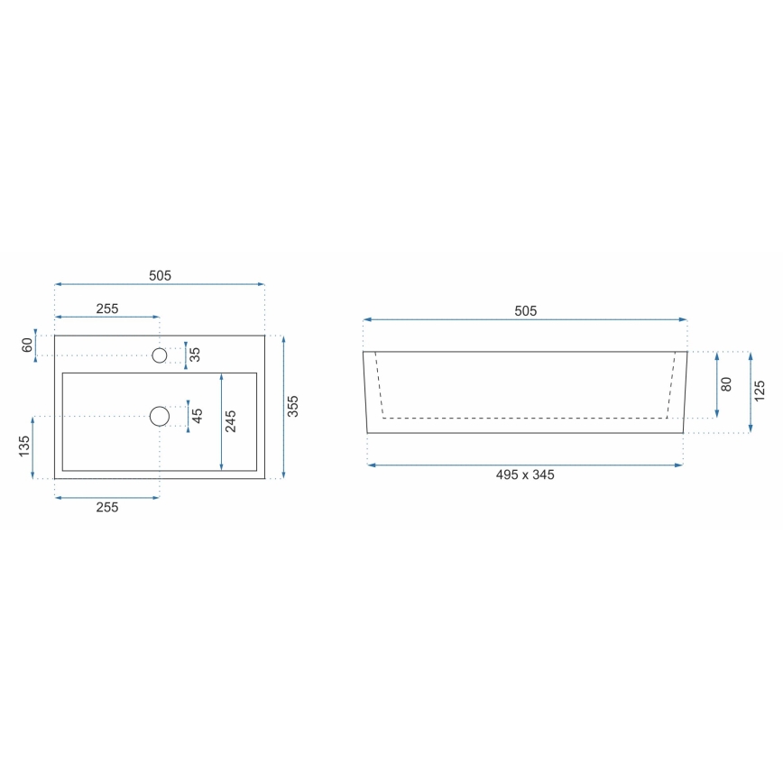 REA-U5000 - Umywalka nablatowa VALERIA 35,5x50,5 cm ceramika/biały połysk