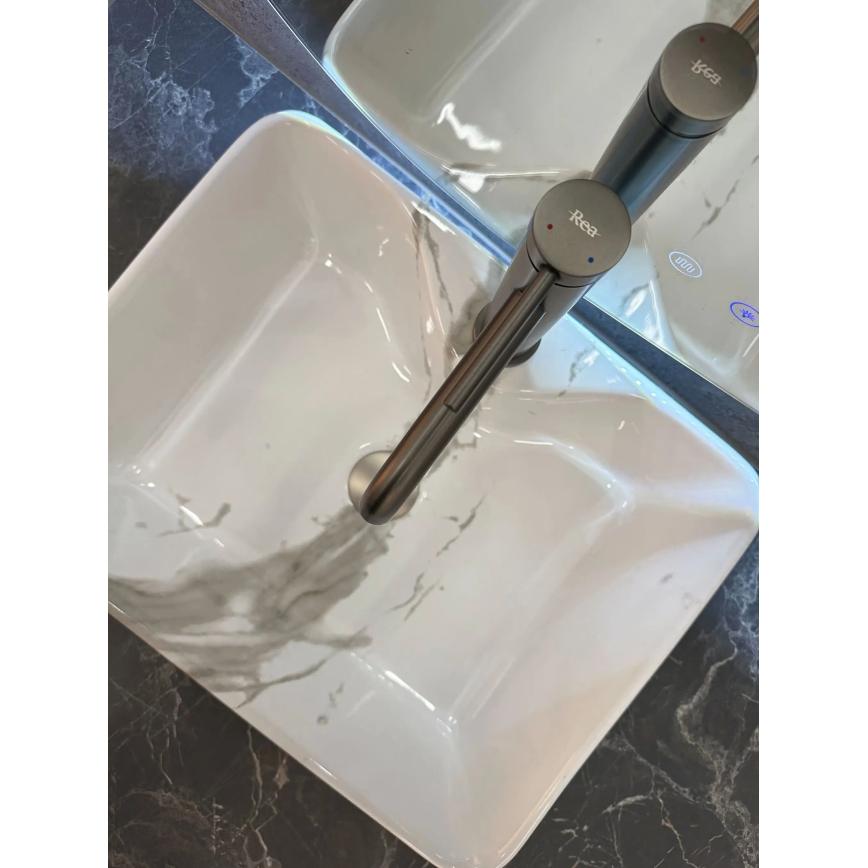 REA-U5052 - Umywalka nablatowa KELLY 38x49 cm ceramika/biała/dekor marmuru