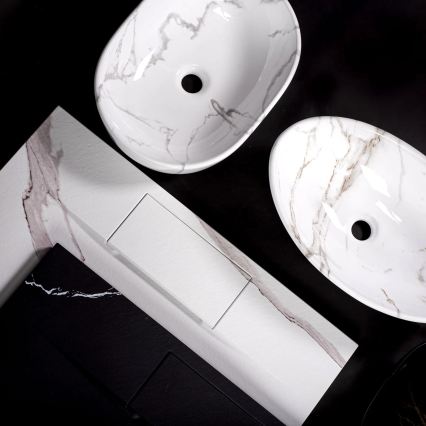 REA-U5052 - Umywalka nablatowa KELLY 38x49 cm ceramika/biała/dekor marmuru