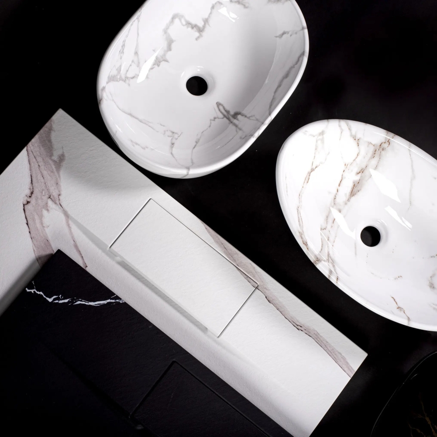 REA-U5052 - Umywalka nablatowa KELLY 38x49 cm ceramika/biała/dekor marmuru