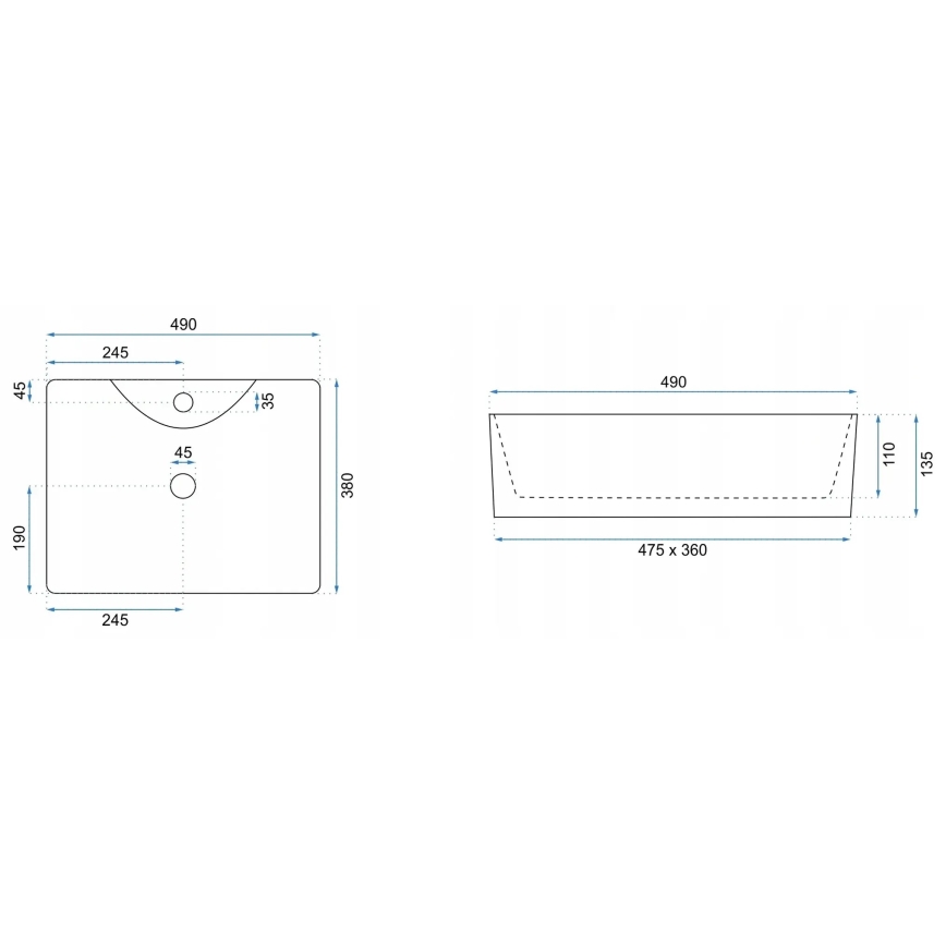 REA-U5052 - Umywalka nablatowa KELLY 38x49 cm ceramika/biała/dekor marmuru