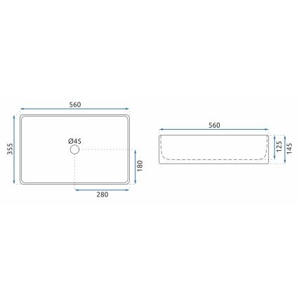 REA-U5055 - Umywalka nablatowa BERTA 35,5x56 cm ceramika/biały połysk