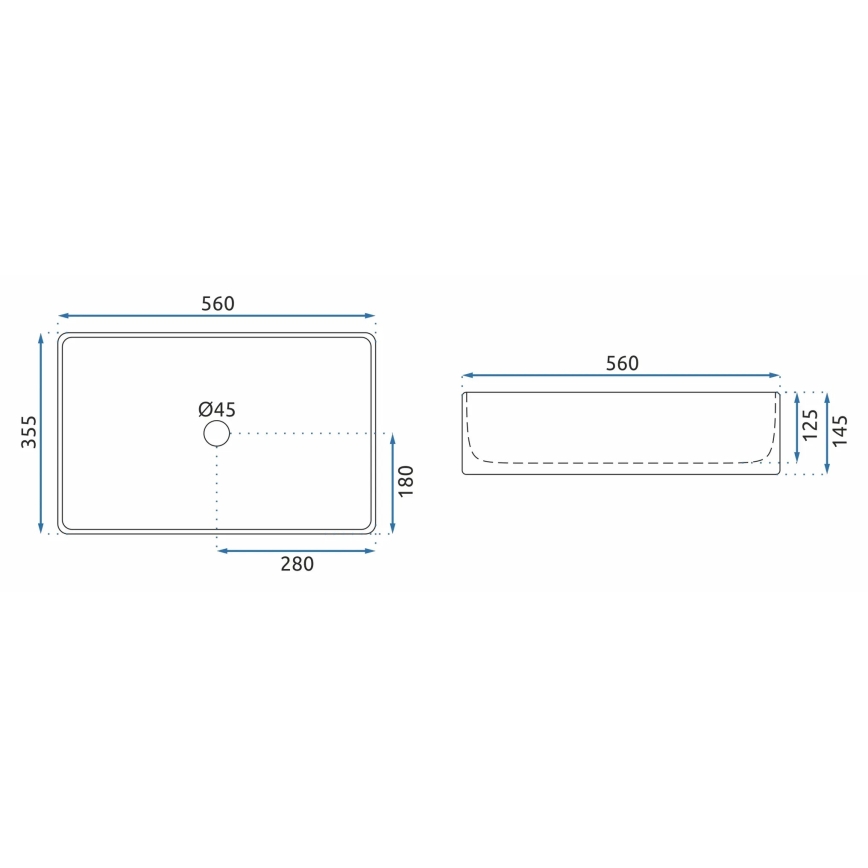 REA-U5055 - Umywalka nablatowa BERTA 35,5x56 cm ceramika/biały połysk