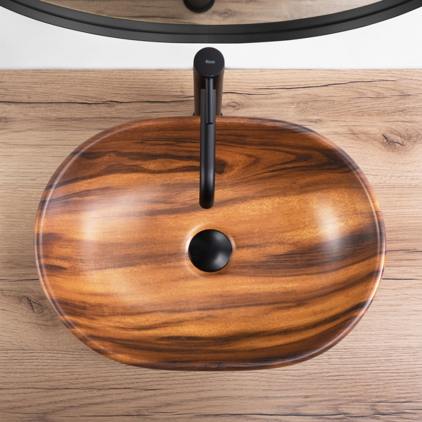 REA-U5060 - Umywalka nablatowa AMELIA 34,5x48 cm ceramika/dekor drewna