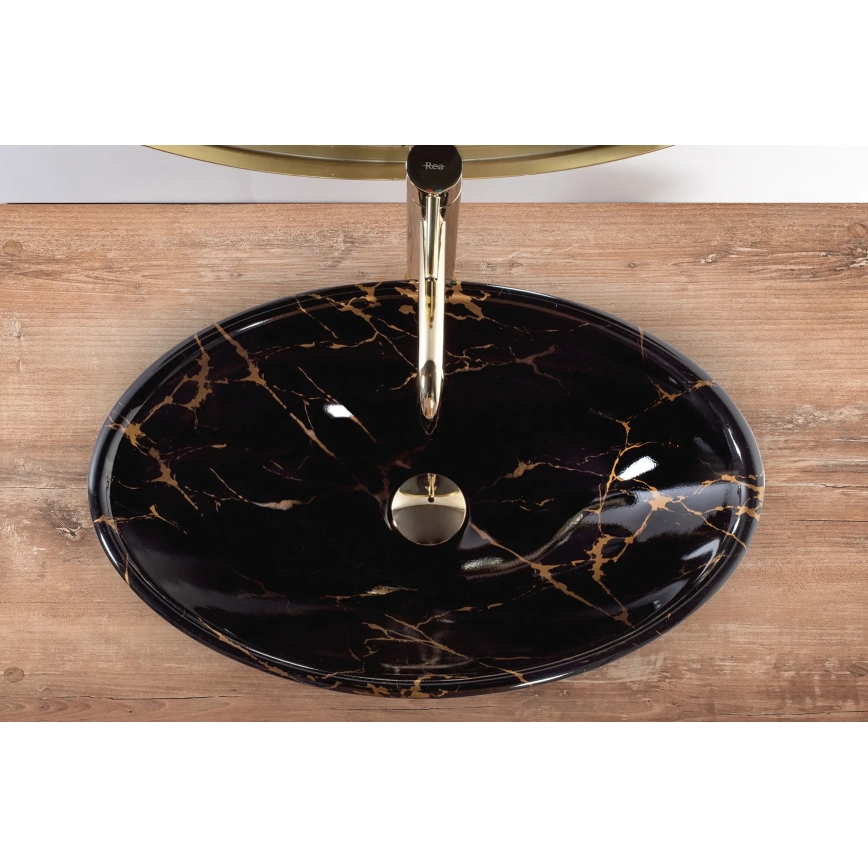 REA-U5067 - Umywalka nablatowa PAMELA 33x53 cm ceramika/czarna/imitacja kamienia