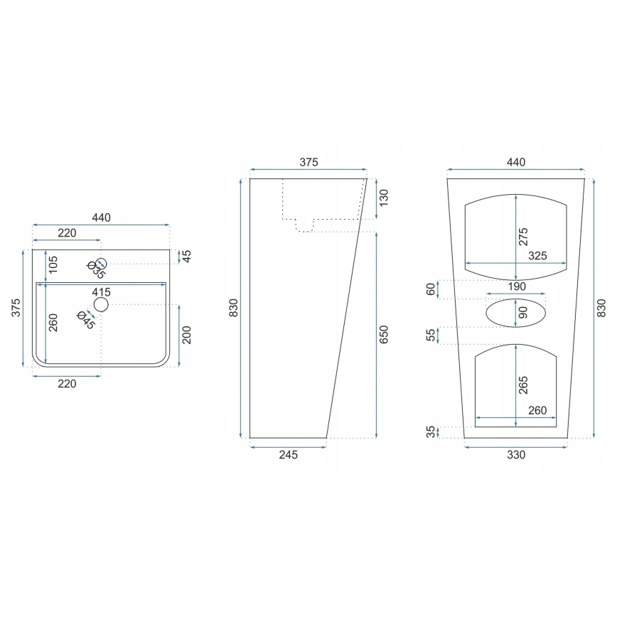 REA-U5637 - Wolnostojąca umywalka ARIS 37,5x44 cm ceramika/biały połysk