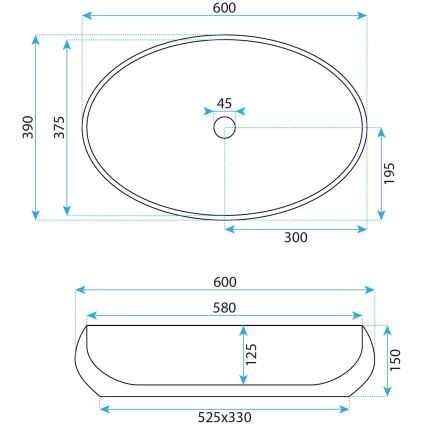 REA-U5660 - Umywalka nablatowa MAYA 39x60 cm, ceramika/biały połysk