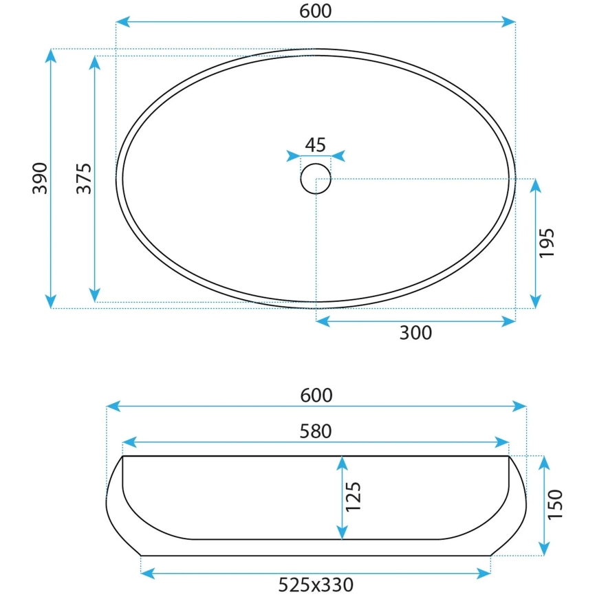 REA-U5660 - Umywalka nablatowa MAYA 39x60 cm, ceramika/biały połysk