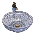 REA-U5666 - Umywalka nablatowa VIVIEN Ø 42,5 cm ceramika/wzór ornamentowy