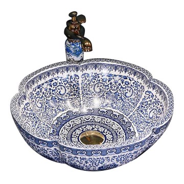 REA-U5666 - Umywalka nablatowa VIVIEN Ø 42,5 cm ceramika/wzór ornamentowy