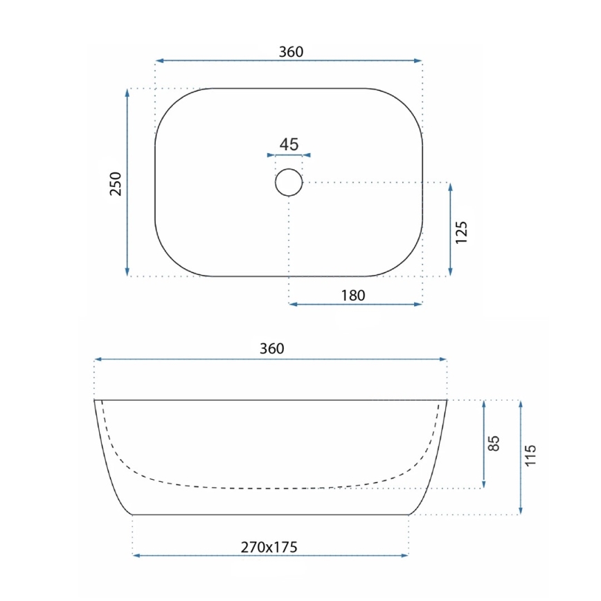 REA-U5667 - Umywalka nablatowa BELINDA MINI 25x36 cm ceramika/biały połysk