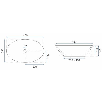 REA-U5804 - Umywalka nablatowa PAMELA MINI 26,5x40 cm, ceramika / biały połysk