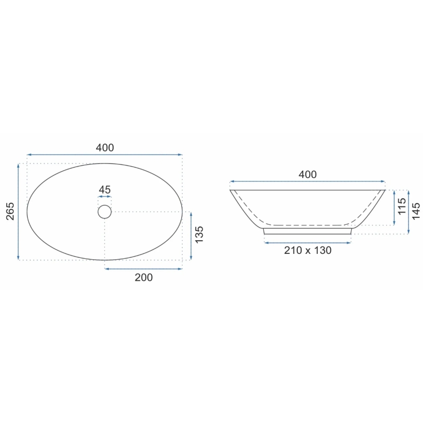 REA-U5804 - Umywalka nablatowa PAMELA MINI 26,5x40 cm, ceramika / biały połysk