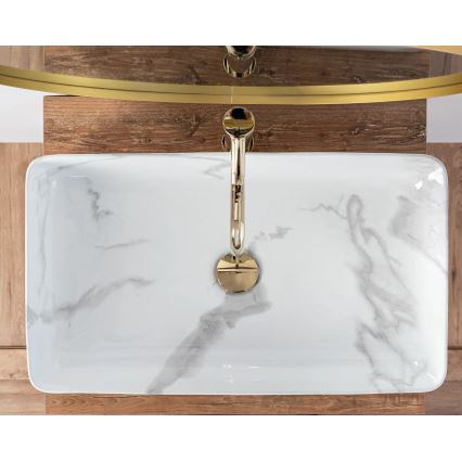 REA-U5896 - Umywalka nablatowa DENIS 35x61,5 cm ceramika/dekor marmuru