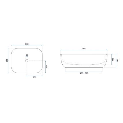REA-U6300 - Umywalka nablatowa MONA SLIM 40x50,5 cm, ceramika, biały połysk
