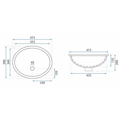 REA-U6330 - Umywalka wpuszczana NEL 39x47,5 cm ceramika/biały połysk