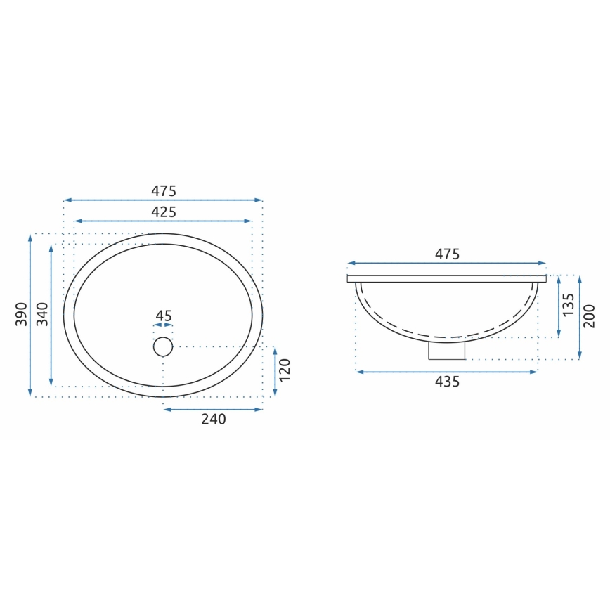 REA-U6330 - Umywalka wpuszczana NEL 39x47,5 cm ceramika/biały połysk