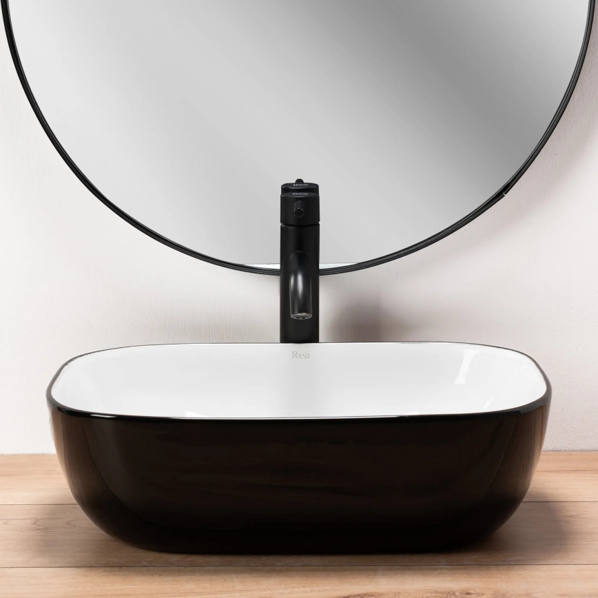 REA-U6332 - Umywalka nablatowa BELINDA 33x46,5 cm ceramika/czarna/biała