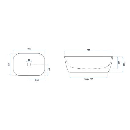 REA-U6332 - Umywalka nablatowa BELINDA 33x46,5 cm ceramika/czarna/biała