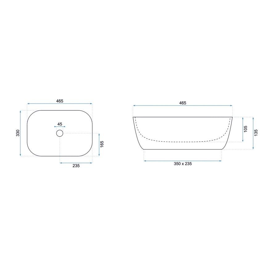 REA-U6332 - Umywalka nablatowa BELINDA 33x46,5 cm ceramika/czarna/biała