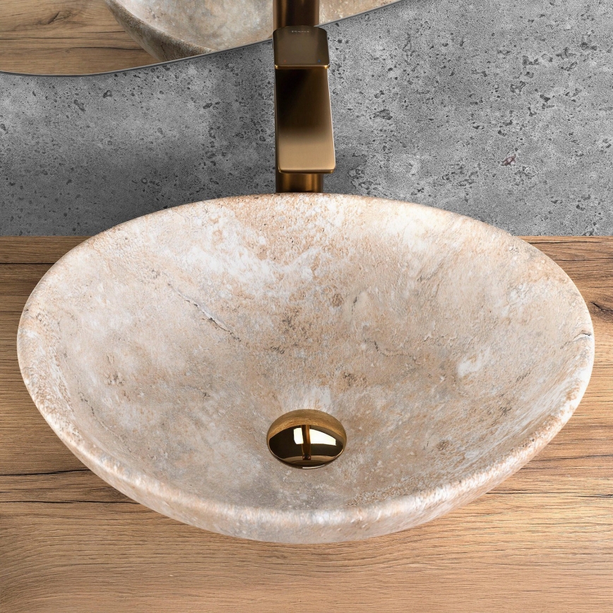 REA-U6361 - Umywalka nablatowa SOFIA 34,5x41 cm ceramika/beżowa/imitacja kamienia
