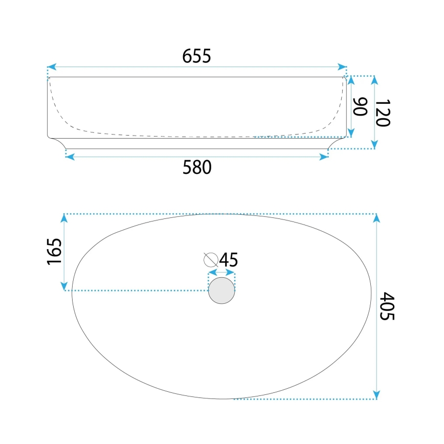 REA-U6371 - Umywalka nablatowa JOANA 40,5x65,5 cm ceramika/biały połysk