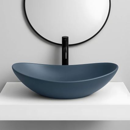 REA-U6373 - Umywalka nablatowa ROYAL 35,5x61,5 cm ceramika/niebieska