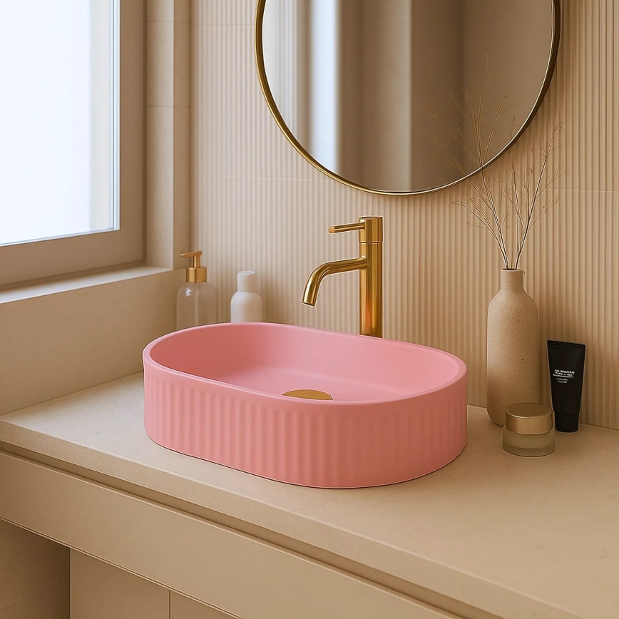 REA-U6376 - Umywalka nablatowa VANDA 31x49 cm ceramika/matowy róż