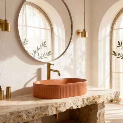 REA-U6377 - Umywalka nablatowa VANDA 31x49 cm ceramika/pomarańczowa