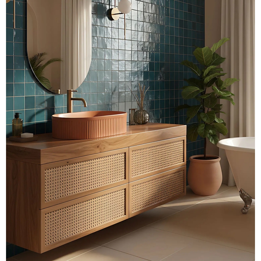 REA-U6377 - Umywalka nablatowa VANDA 31x49 cm ceramika/pomarańczowa