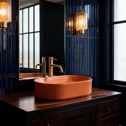 REA-U6377 - Umywalka nablatowa VANDA 31x49 cm ceramika/pomarańczowa