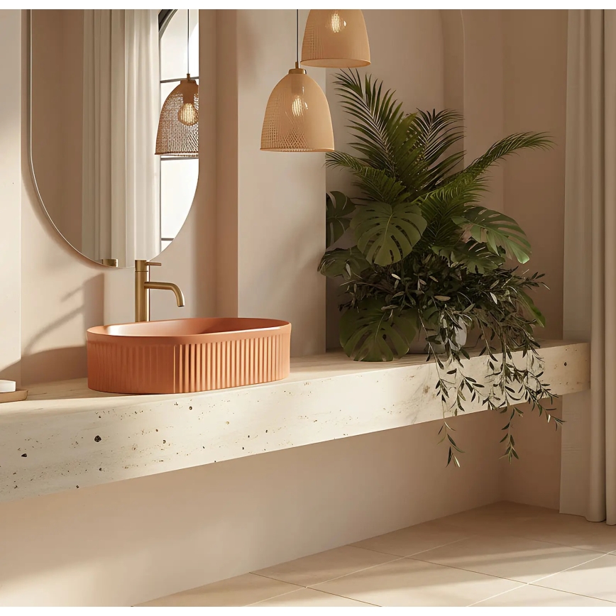 REA-U6377 - Umywalka nablatowa VANDA 31x49 cm ceramika/pomarańczowa