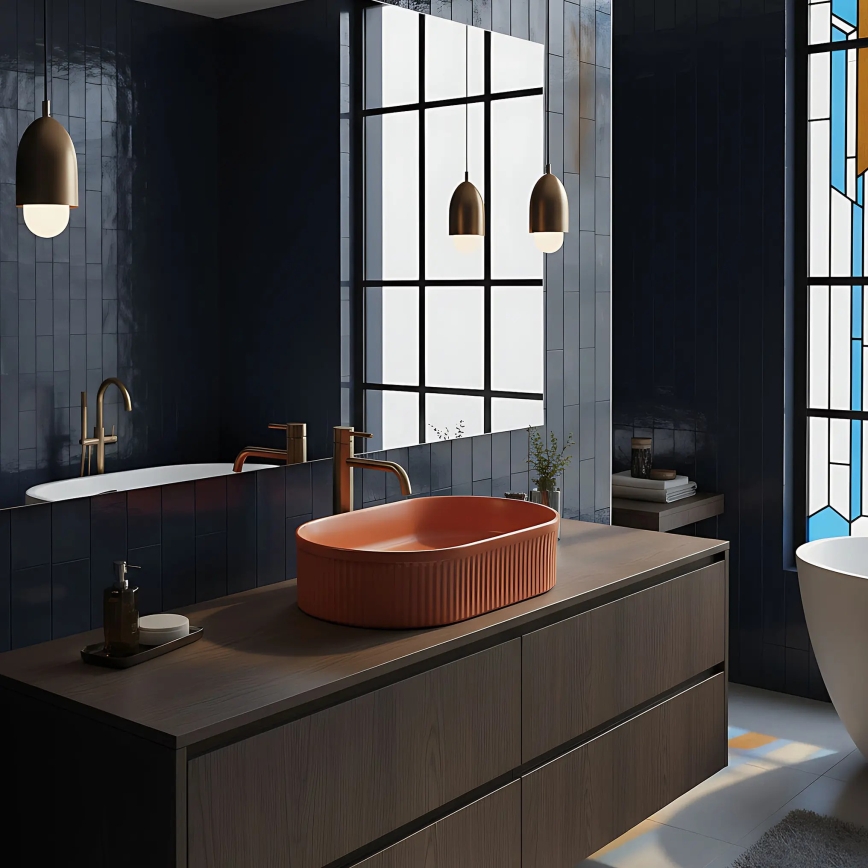 REA-U6377 - Umywalka nablatowa VANDA 31x49 cm ceramika/pomarańczowa