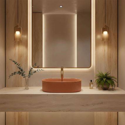 REA-U6377 - Umywalka nablatowa VANDA 31x49 cm ceramika/pomarańczowa