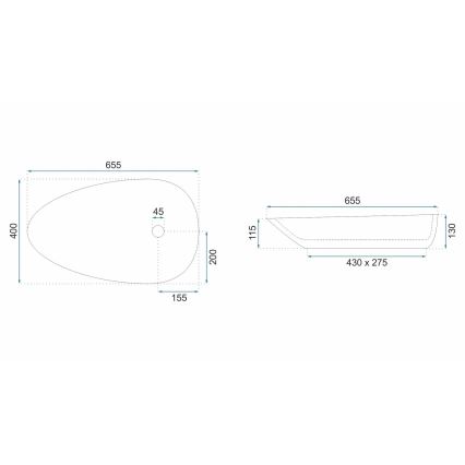 REA-U6501 - Umywalka nablatowa GRETA 40x65,5 cm, ceramika/imitacja kamienia
