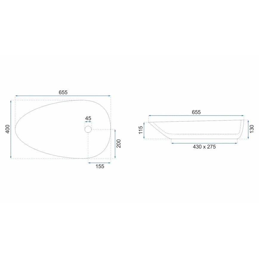 REA-U6501 - Umywalka nablatowa GRETA 40x65,5 cm, ceramika/imitacja kamienia