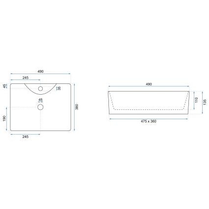 REA-U6524 - Umywalka nablatowa KELLY 38x49 cm ceramika/biały połysk