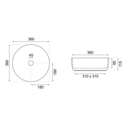 REA-U6630 - Umywalka nablatowa SAMI Ø 36 cm ceramika/biała/szczotkowane złoto