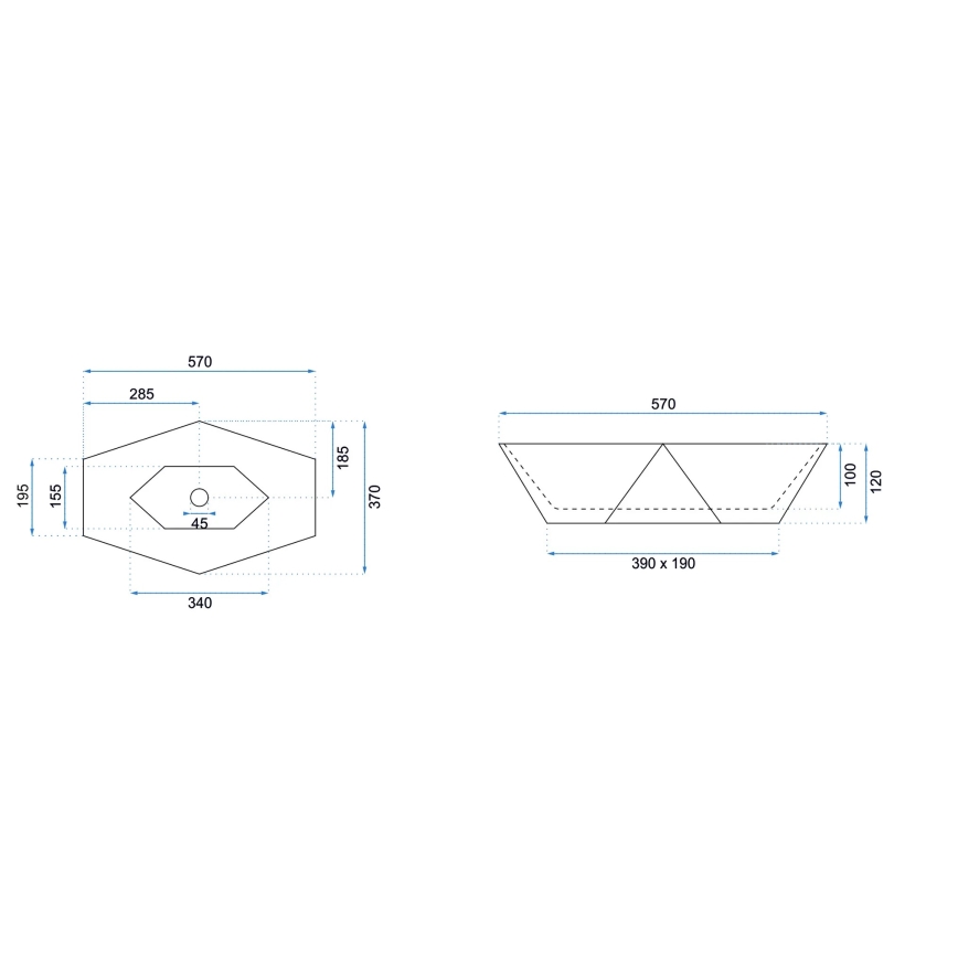 REA-U6643 - Umywalka nablatowa VEGAS 37x57 cm ceramika/biały połysk