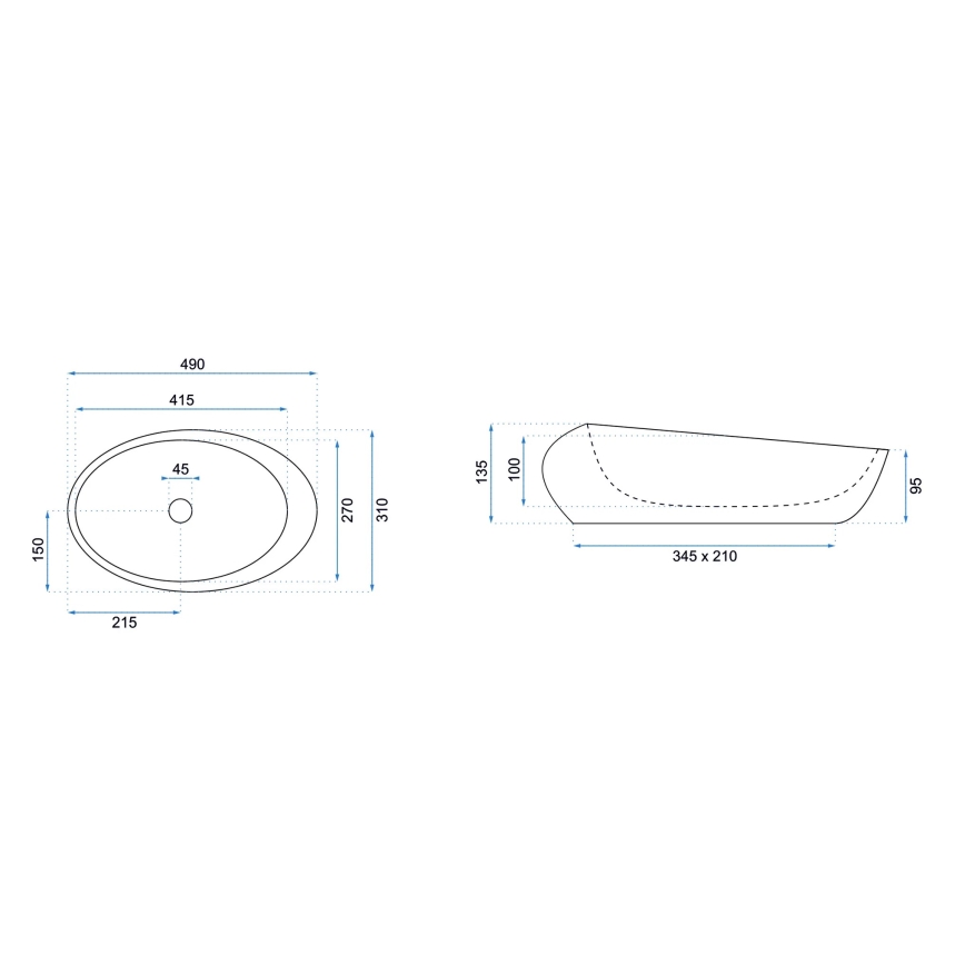 REA-U6651 - Umywalka nablatowa ROXY 31x49 cm ceramika/szara/imitacja kamienia