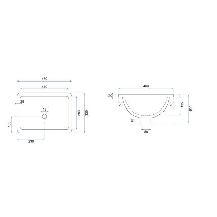 REA-U6653 - Umywalka wpuszczana ADELA 33x46 cm ceramika/biały połysk