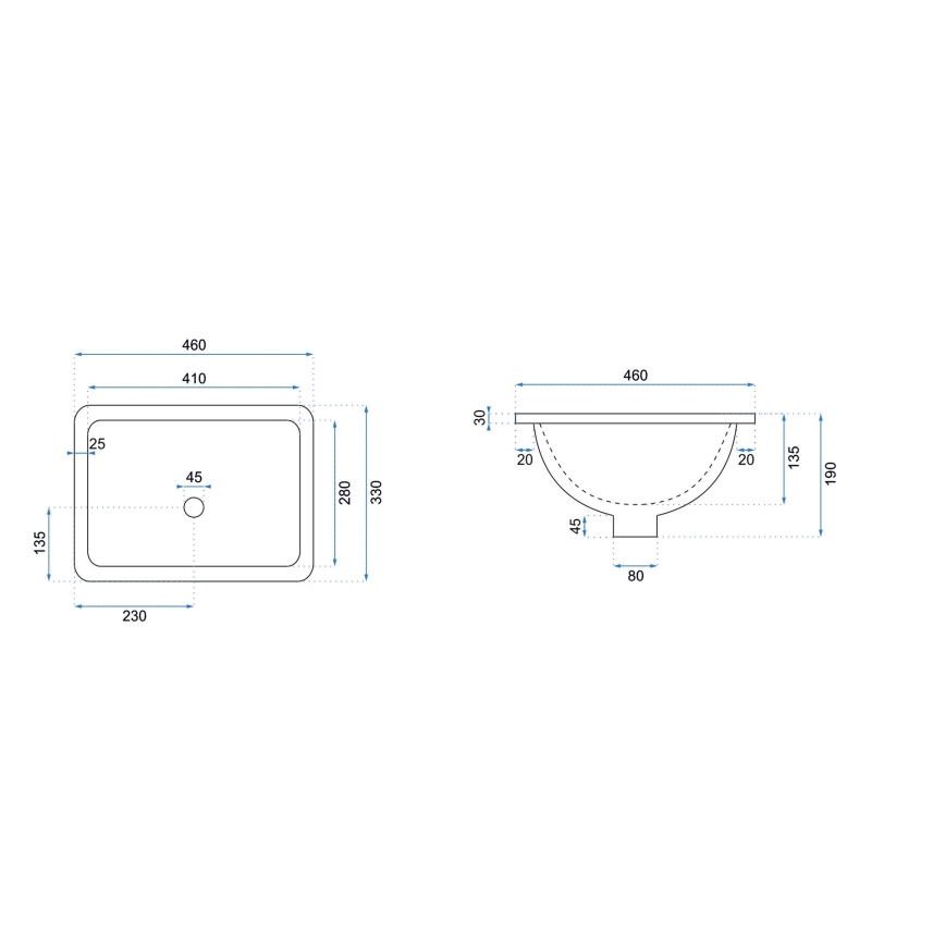 REA-U6653 - Umywalka wpuszczana ADELA 33x46 cm ceramika/biały połysk