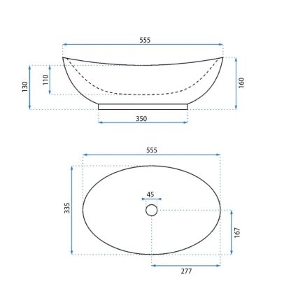 REA-U6801 - Umywalka nablatowa KATE 33,5x55,5 cm ceramika/biały połysk