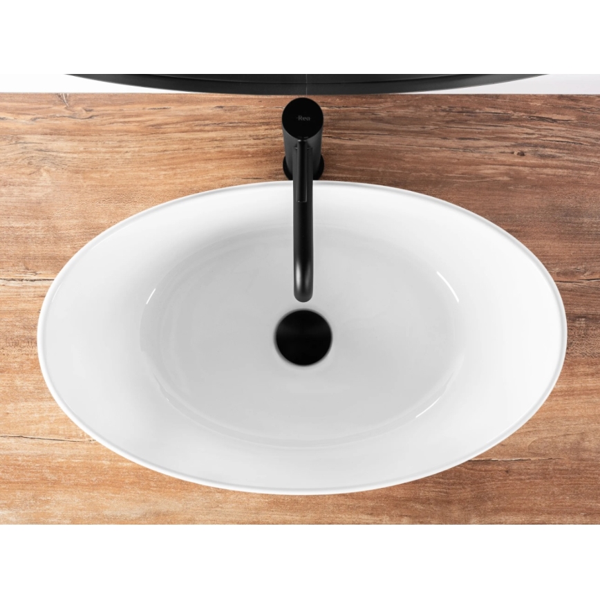 REA-U6802 - Umywalka nablatowa KATE 27x45 cm ceramika/biały połysk