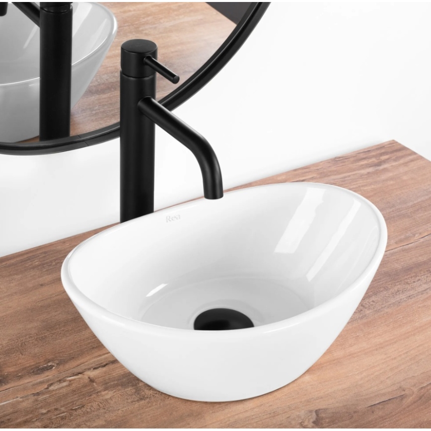 REA-U6803 - Umywalka nablatowa KATE 24,5 x 36,5 cm ceramika/biały połysk