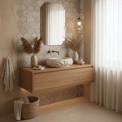 REA-U7347 - Umywalka nablatowa MIKA 38x50 cm beżowa/imitacja kamienia