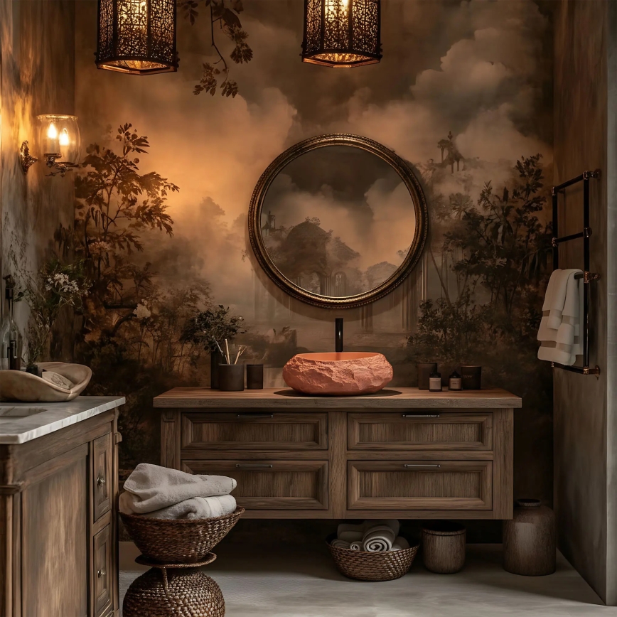 REA-U7349 - Umywalka nablatowa MIKA 38x50 cm pomarańczowa/imitacja kamienia