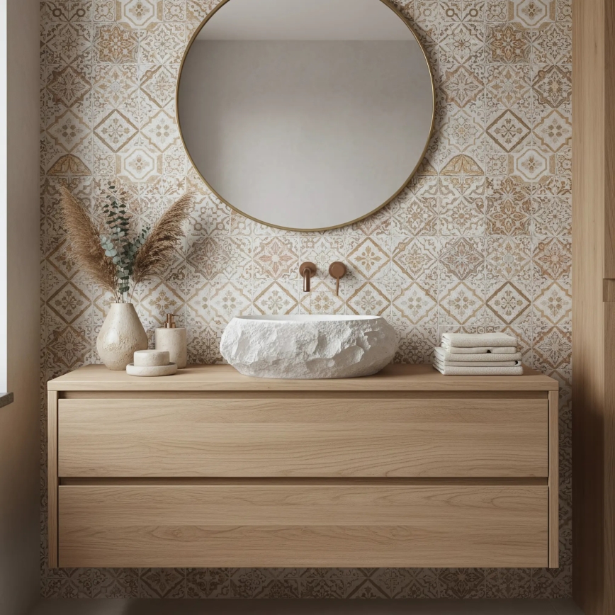 REA-U7350 - Umywalka nablatowa MIKA 38x50 cm biała/imitacja kamienia