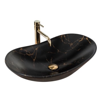 REA-U7478 - Umywalka nablatowa ROYAL 36x62 cm ceramika/czarny/dekor marmuru