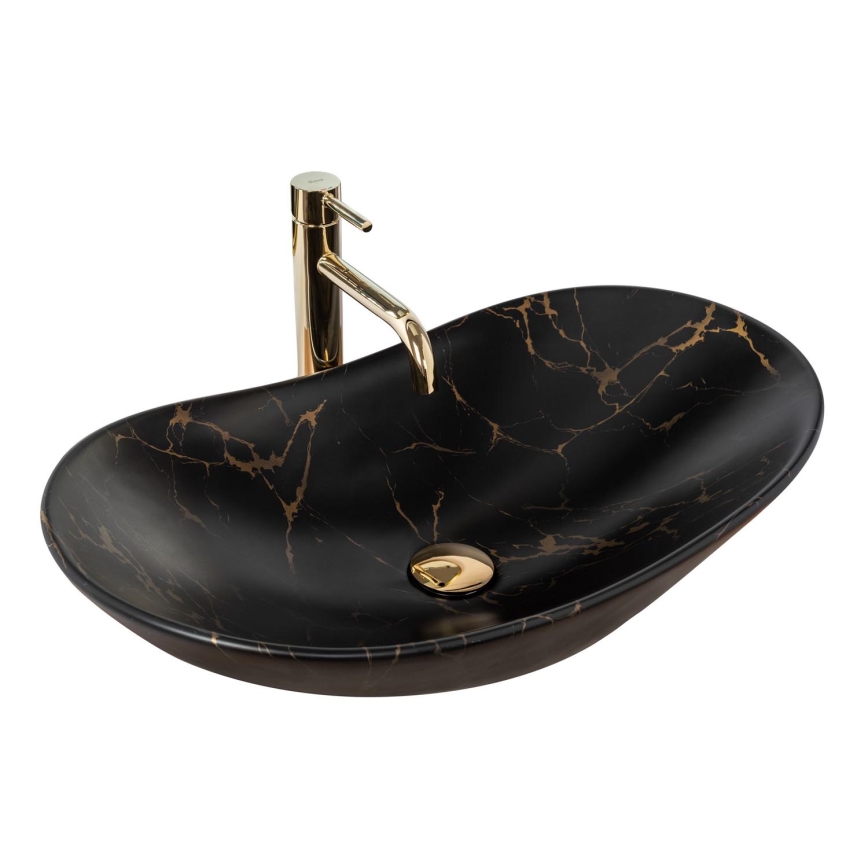 REA-U7478 - Umywalka nablatowa ROYAL 36x62 cm ceramika/czarny/dekor marmuru
